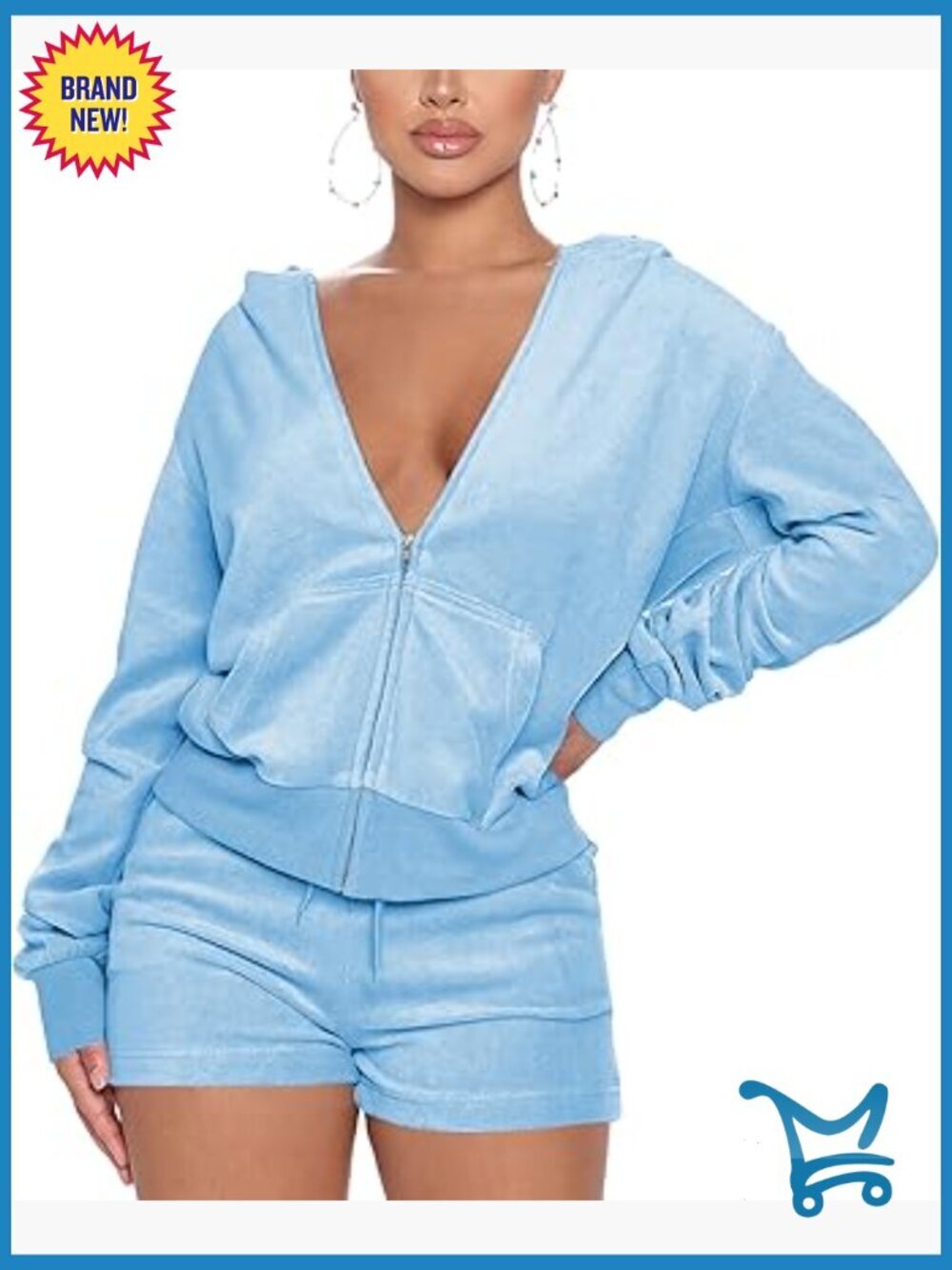 Velour 2 Piece Sweatsuit Set Hooded Zip Jacket & Shorts Y2K